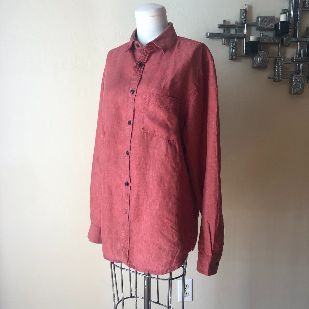 Salmon linen men's/unisex classic button down shirt